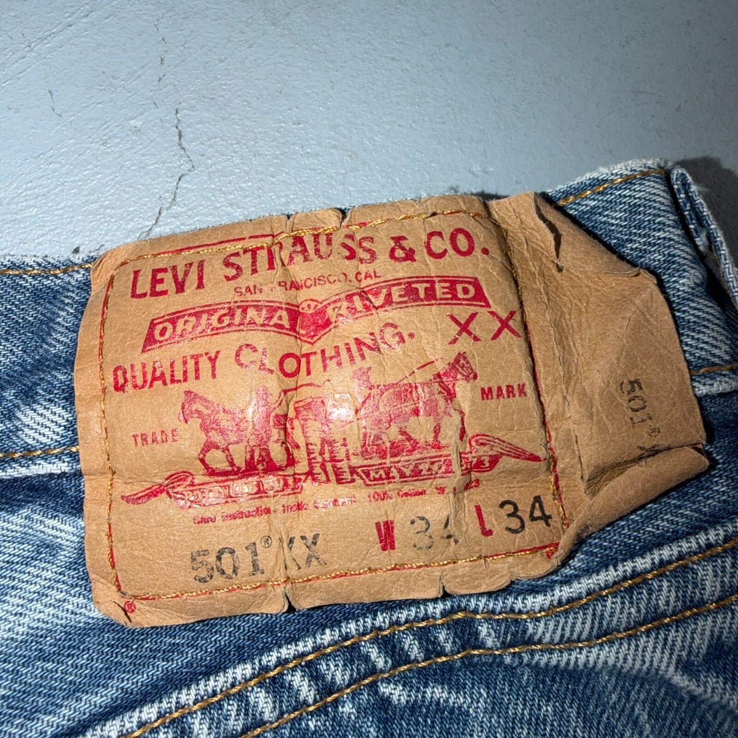 Levis 501 Vintage Y2K 90s XX Straight Leg Jeans Blue Light Wash 34x34 Act 31x30