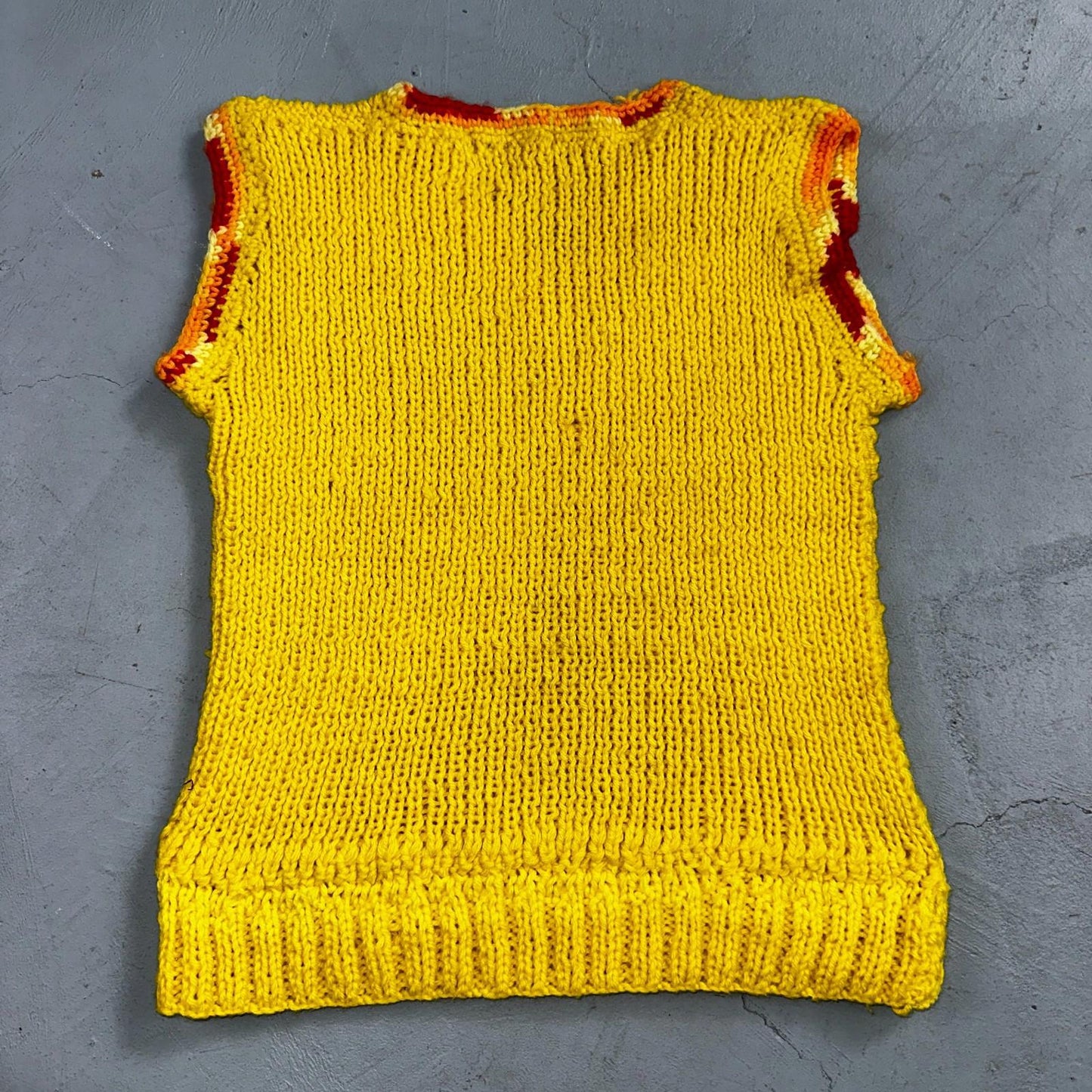 VTG Yellow Vest Knitted Sleeveless Sweater Pullover Handmade Knit 70s 1970s