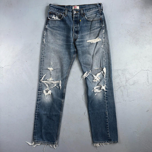 Levis 501 Vintage Y2K XX Straight Leg Jeans Rips Blue Med Wash 33x36 Act 31x31