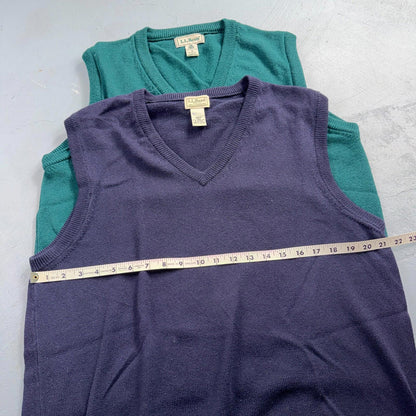LL Bean Wool V-Neck Sweater Vest Mens Medium 100% Lambswool Knit Lot of 4