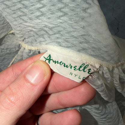 VTG 1950s 3PC Amourelle White Chiffon Slip Dress Robe Bottoms Set Sheer 50s Rare