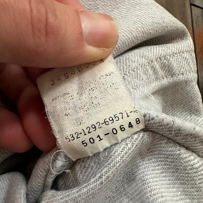 VTG USA Levis 501 Button Fly 90s Tag Jeans 80s 34x30 Act 31x28 Grey Faded White