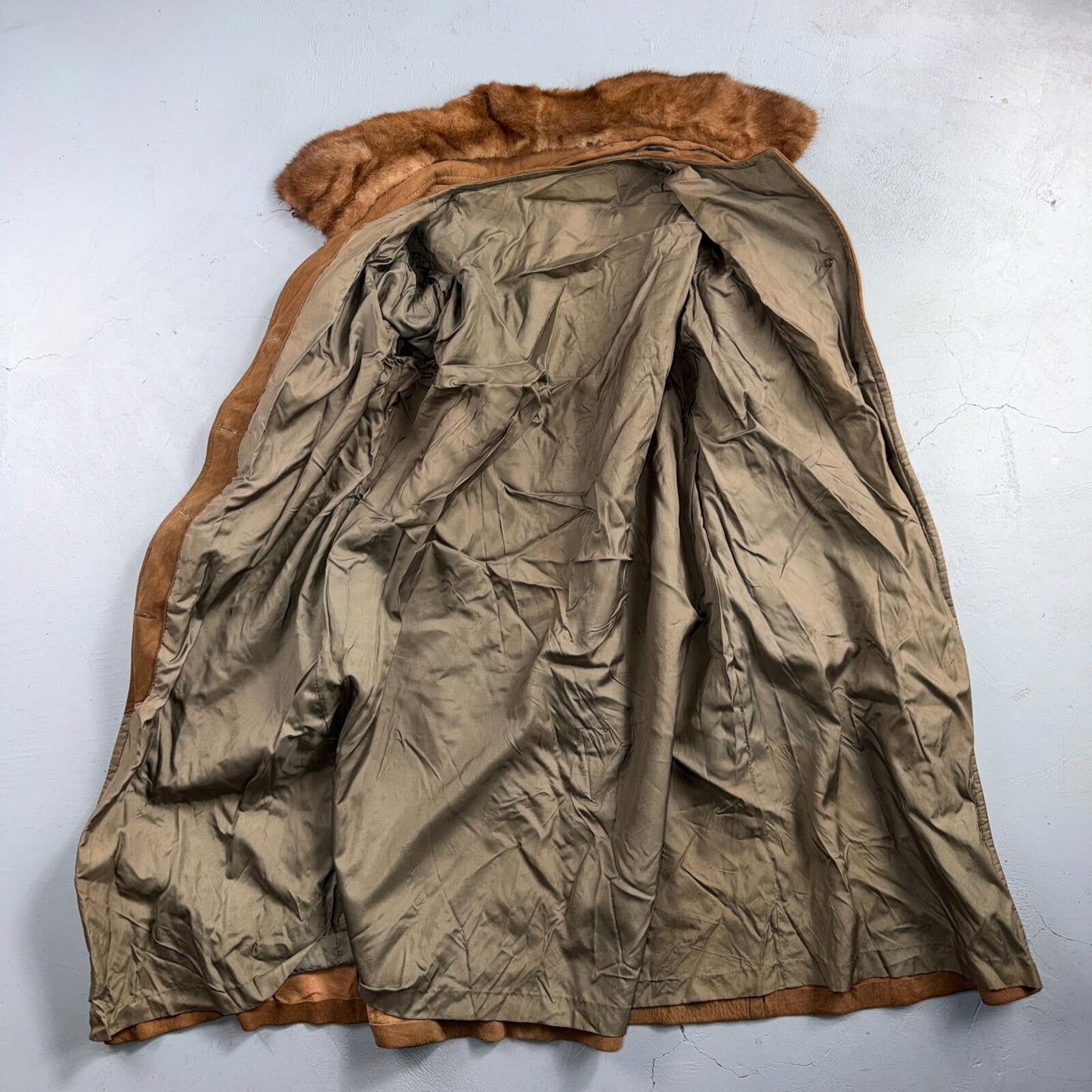 VTG 50s 60s Genuine Suede Leather Fur Collar Womens Penny Lane Coat Rockabilly