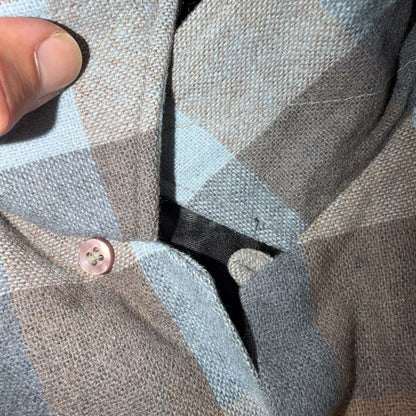 VTG 60s Montclair Brown Gray Plaid Wool Shirt Loop Collar USA Rockabilly Board