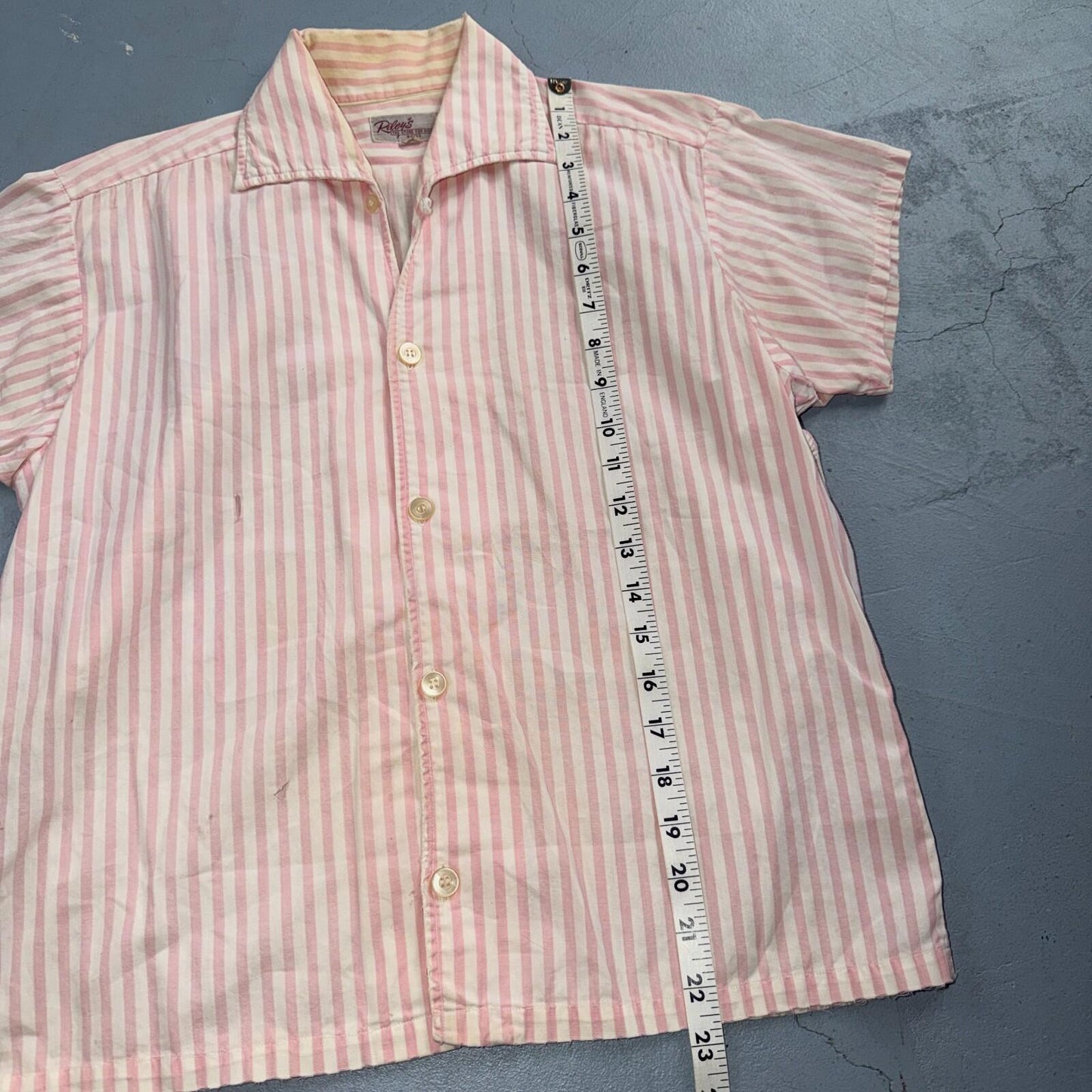Vintage 50s Riley’s Mens S Pink White Stripe Loop Collar Shirt Rockabilly 1950s