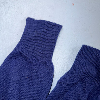 Vintage 70s Peter Storm Sweater Mens XL Navy Blue V Neck Pure Wool Knit