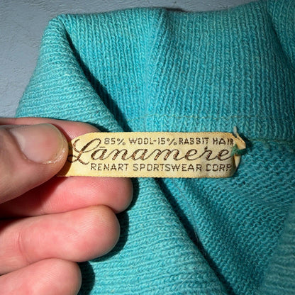 VTG 1940s 1950s Wool Cardigan Sweater Rockabilly Womens Knit Blue Button Rabbit