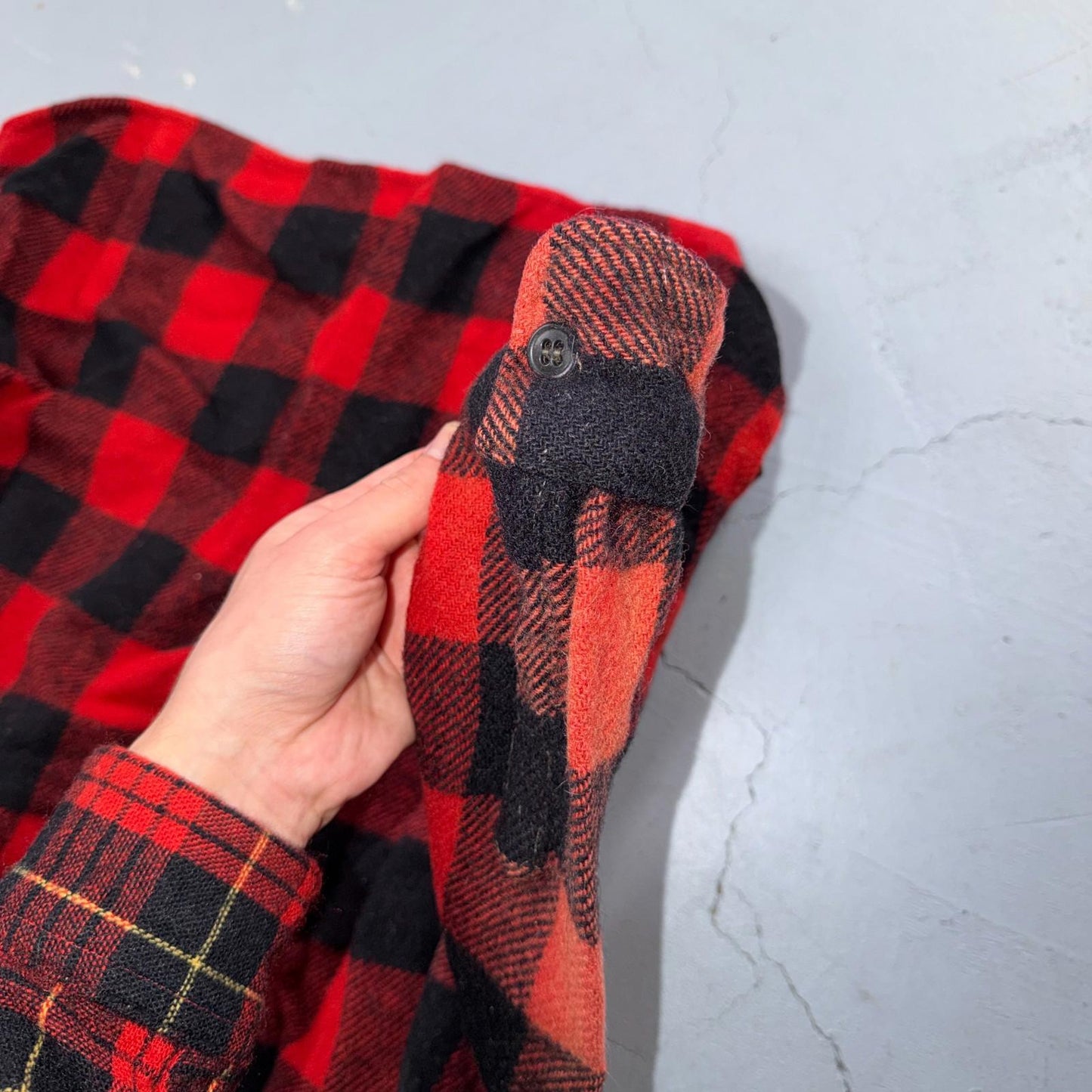 VTG 1940s Penneys Jacket Red Black Wool Buffalo Plaid 40s 50s Flannel Shirt Wool