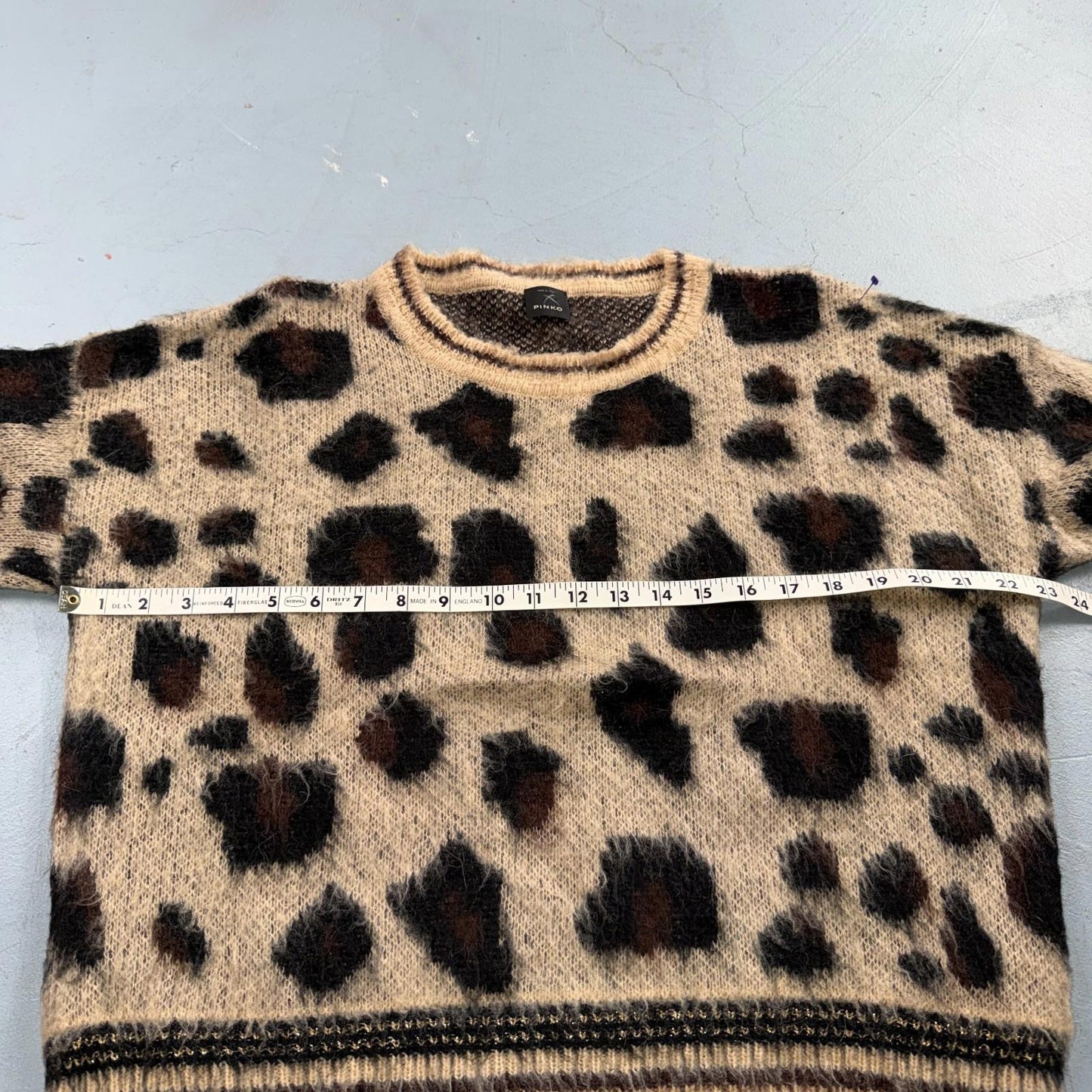 Pinko Womens Bright Cheetah Mohair Wool Blend Long Sleeve Knit Sweater L Italy