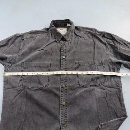 Levis Red Tab Black Denim Longsleeve Button Up Shirt Size M VTG Style Faded