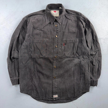 Levis Red Tab Black Denim Longsleeve Button Up Shirt Size M VTG Style Faded