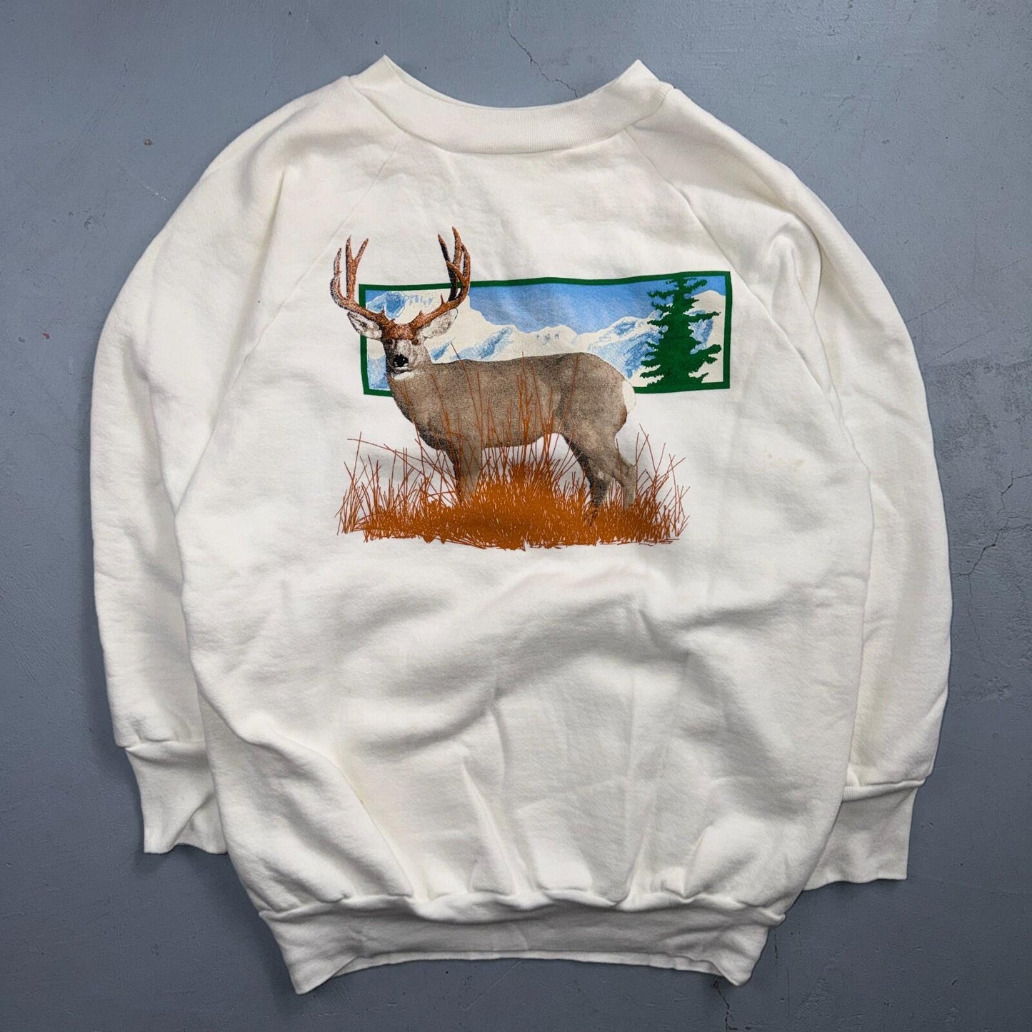 Vintage Deer Elk Wildlife Sweatshirt Mens XL White 80s Crewneck Hunting Animal