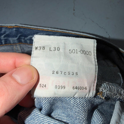 Levis 501 Vintage 90s USA XX Straight Leg Jeans Blue Light Wash 38x30 Act 35x27