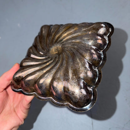 Silver Plate Swirl Pattern Silver Company Candy Trinket Dish 6" Square Cute VTG