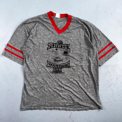 Rouge River Run V Neck Gray VTG T Shirt 80s Single Stitch Cars Graphic Rare Cool