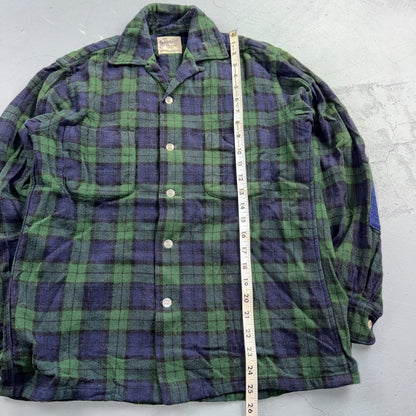 VTG 60s Golden Line Blackwatch Plaid Wool Shirt Loop Collar Rockabilly Japan