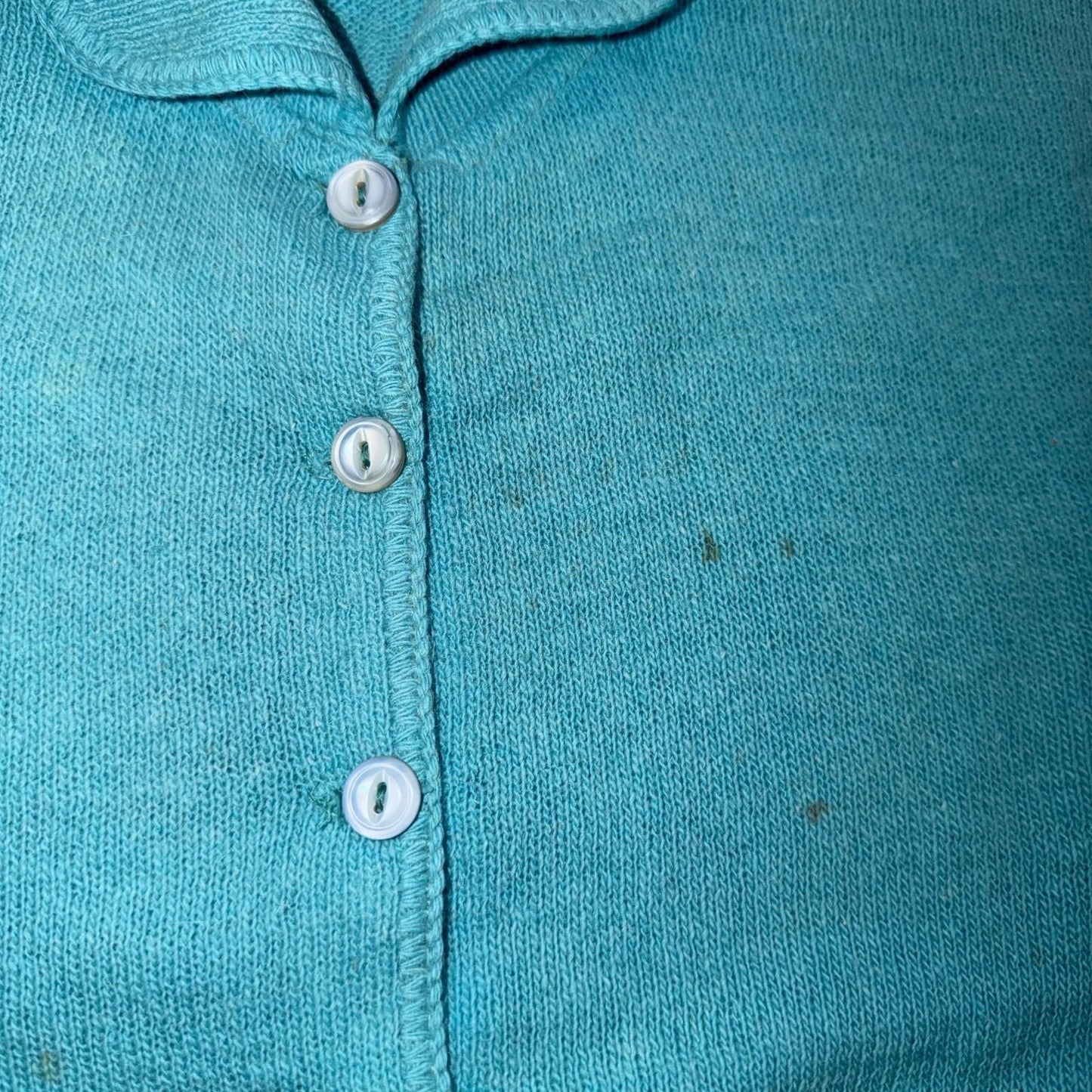 VTG 1940s 1950s Wool Cardigan Sweater Rockabilly Womens Knit Blue Button Rabbit