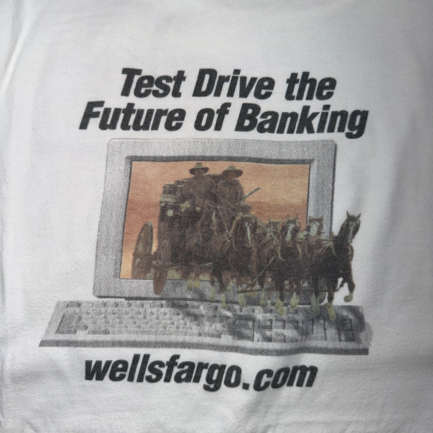 VTG Wells Fargo Horse & Carriage Logo T Shirt Cowboy Hanes USA XL Funny Graphic