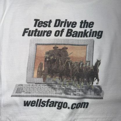 VTG Wells Fargo Horse & Carriage Logo T Shirt Cowboy Hanes USA XL Funny Graphic