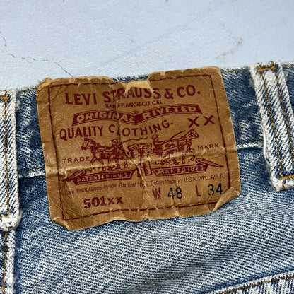 Levis 501 Vintage 90s USA XX Straight Leg Jeans 48x34 Light Wash Act 44x29