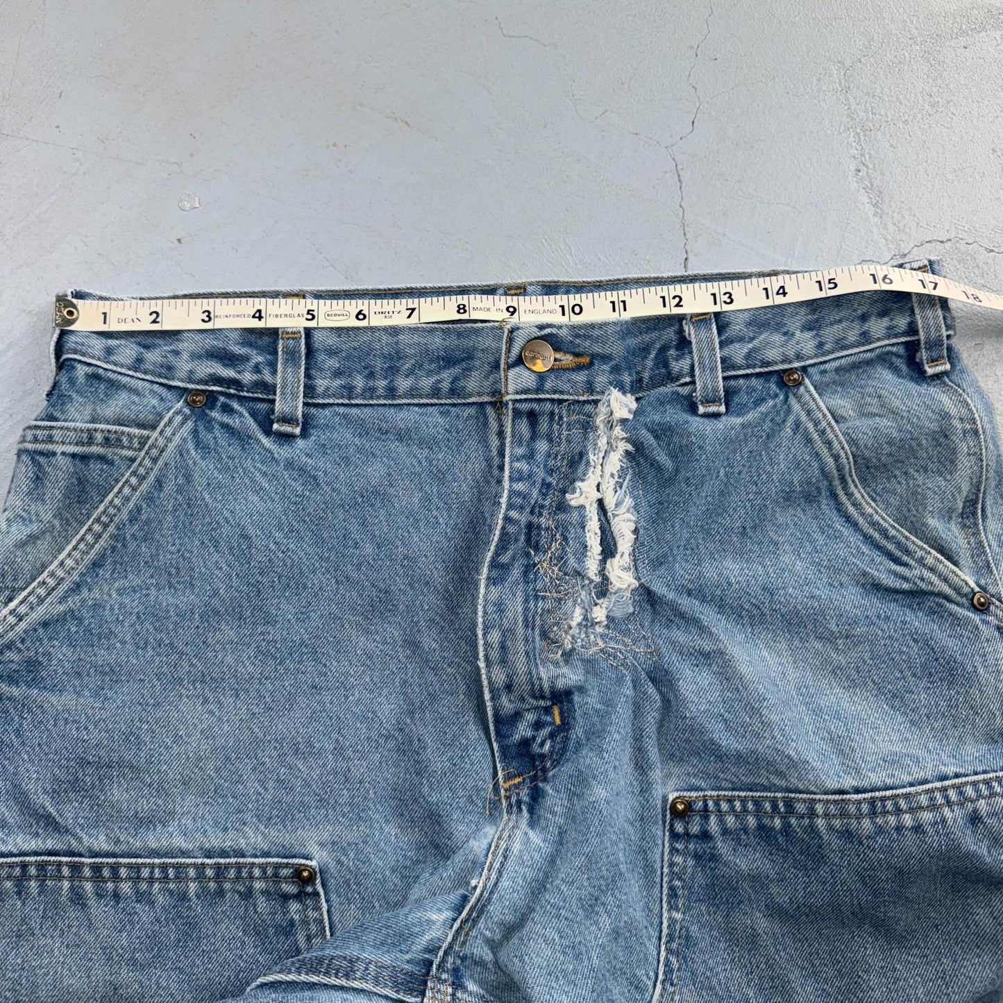 VTG Carhartt Men’s B73 DST 36x32 Double Knee Denim Jeans Workwear Thrashed