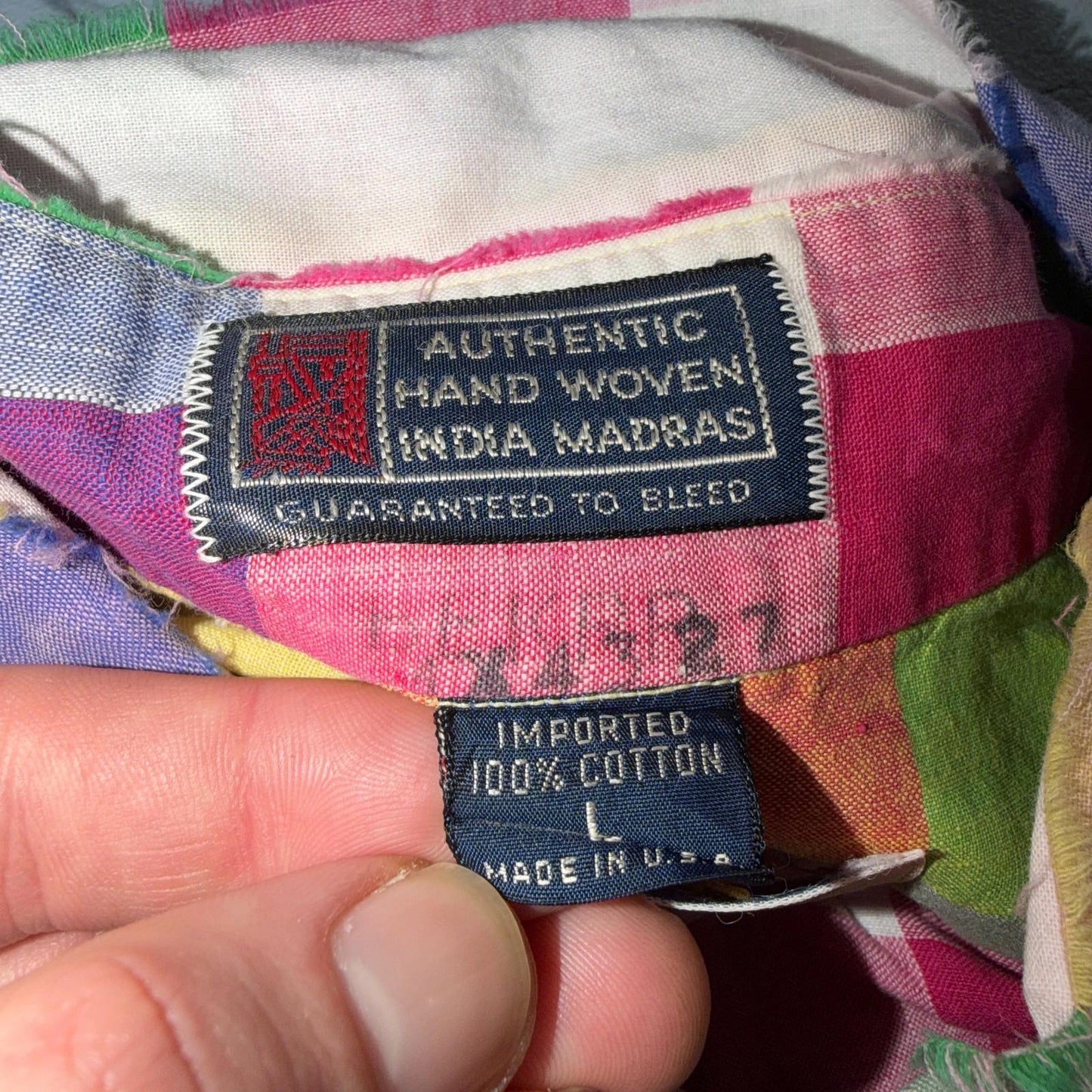 VTG Albert LTD Blue Yellow Button Up Long Sleeve Picnic Plaid Large USA Designer