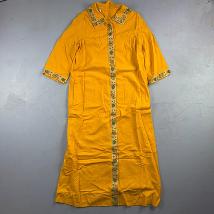 VTG 50s 60s Yellow Long Dress Summer Vibe Movie Belted Boho Hippy Rockabilly