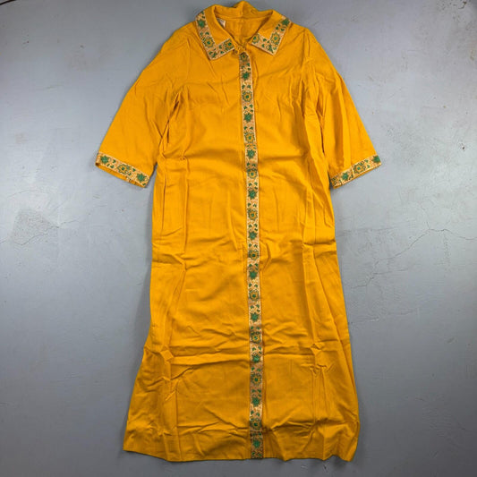 VTG 50s 60s Yellow Long Dress Summer Vibe Movie Belted Boho Hippy Rockabilly
