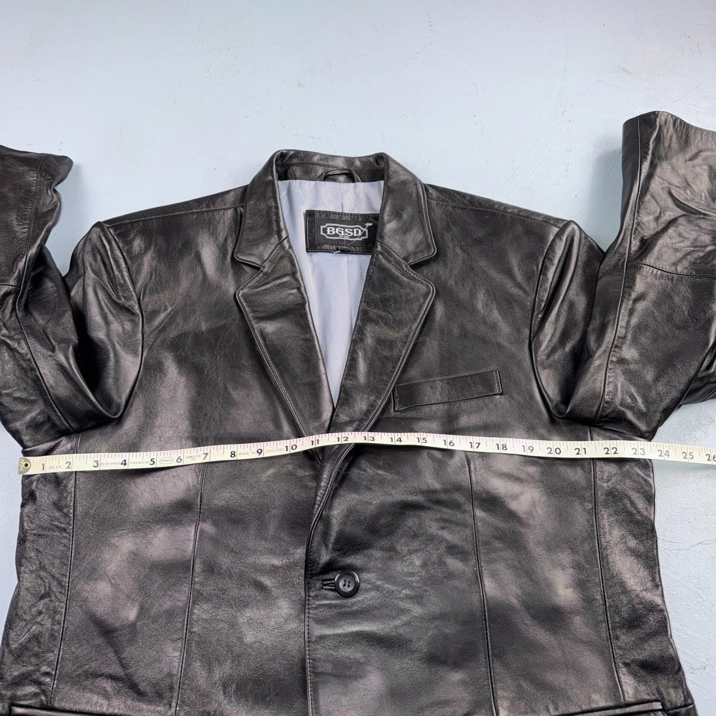 BGSD Mens Black Leather 2 Button Front Collared Jacket Size XL S Lambskin