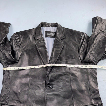 BGSD Mens Black Leather 2 Button Front Collared Jacket Size XL S Lambskin