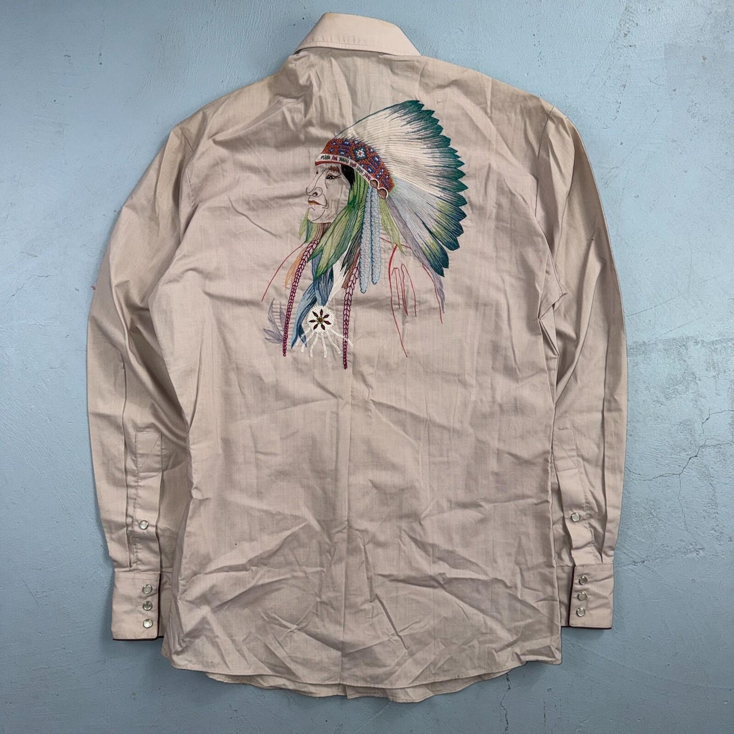 Kennington VTG Rocking K Ranchwear Shirt M Native Chief Pearl Snap Western 70s
