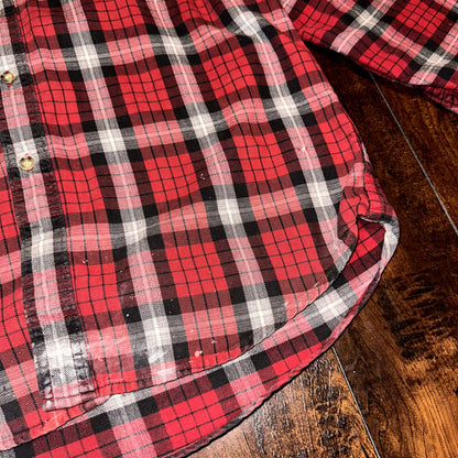 LL Bean Shirt Jacket Mens Medium Red Flannel Chore Barn Button Down Fall Basic