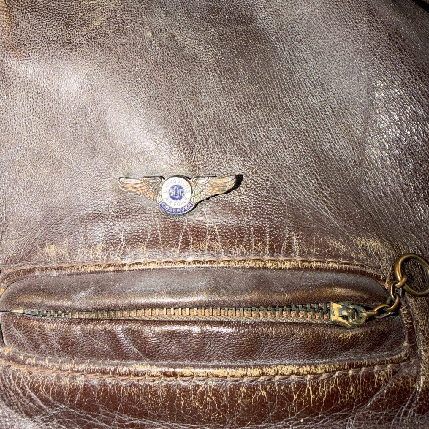 VTG WWII Horsehide Leather Zip Up Bomber Jacket Fur Collar 40s 50s A2 Civilian