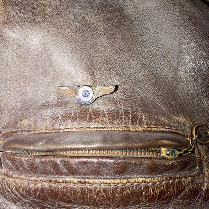 VTG WWII Horsehide Leather Zip Up Bomber Jacket Fur Collar 40s 50s A2 Civilian