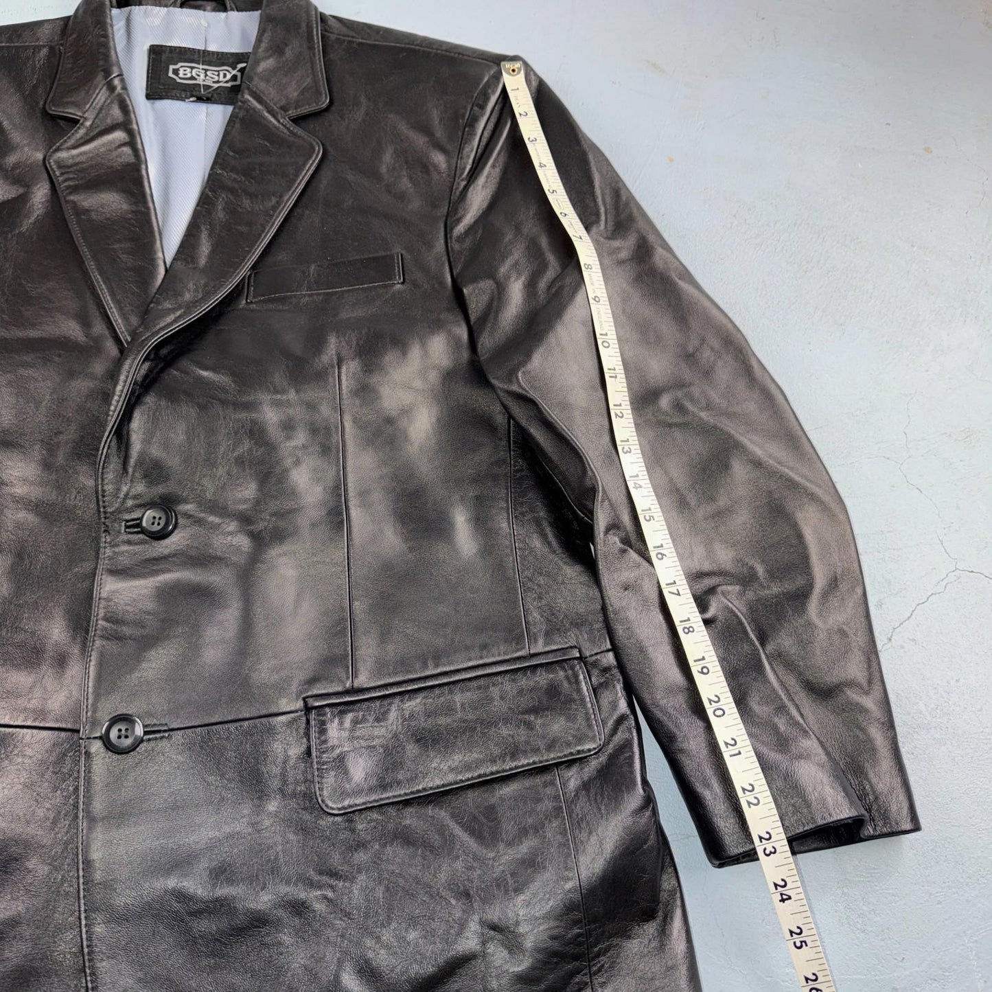 BGSD Mens Black Leather 2 Button Front Collared Jacket Size XL S Lambskin
