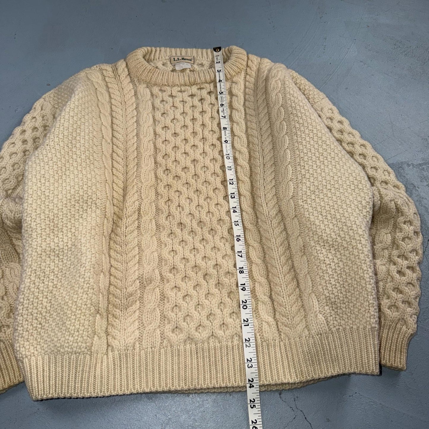 L.L. Bean L Men's Vintage Cable Knit Fisherman Sweater Sz Large Ivory/Cream