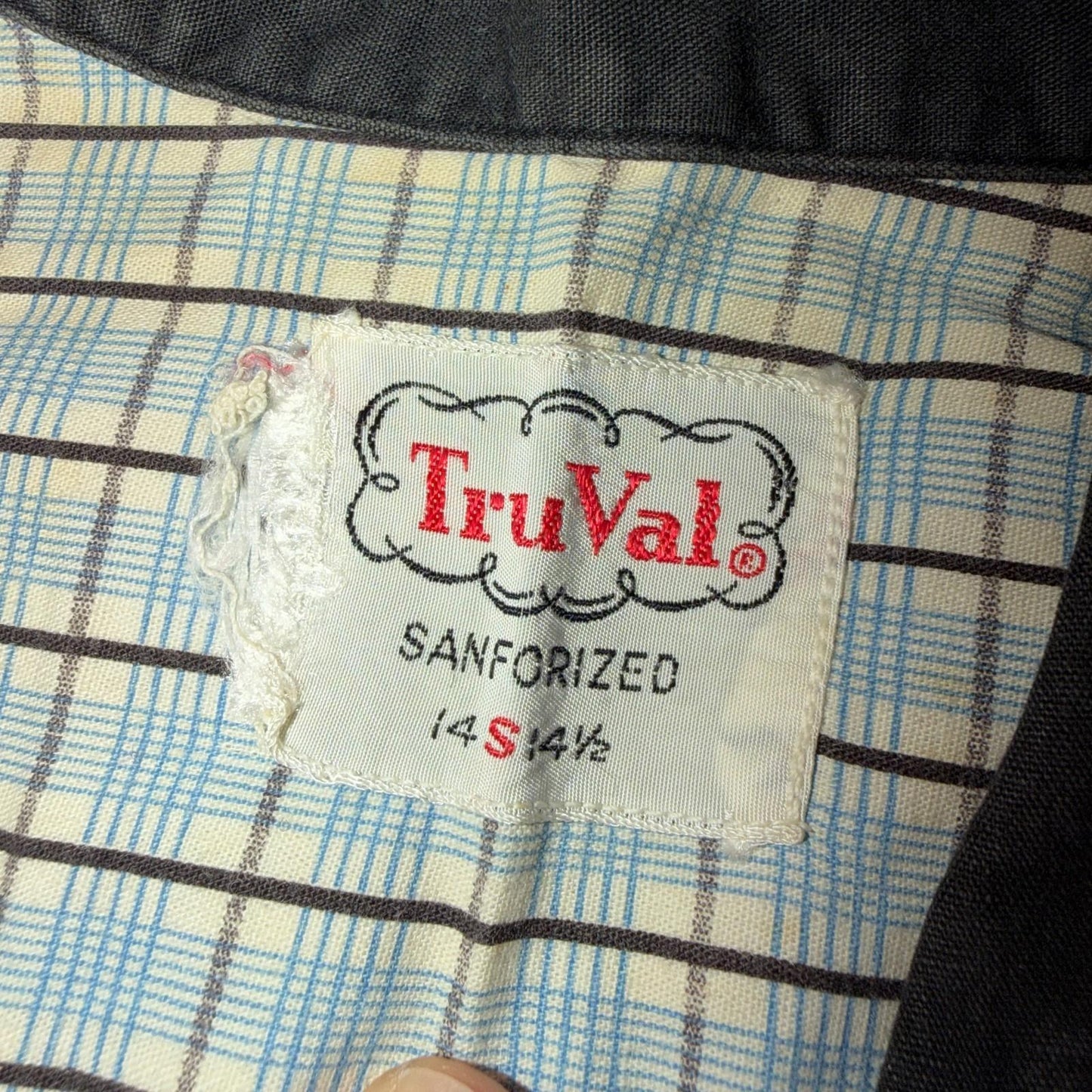 Vintage 1950s Loop Collar Truval Cotton Rockabilly Shirt Small Checkered 50s 60s