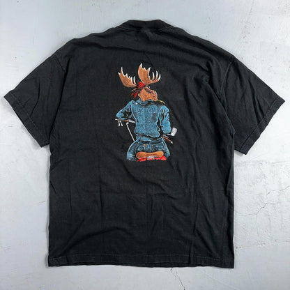 Moose Motorcycle Leather Jacket VTG T Shirt Cow Fell Off Funny Humor Biker Joke