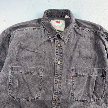 Levis Red Tab Black Denim Longsleeve Button Up Shirt Size M VTG Style Faded