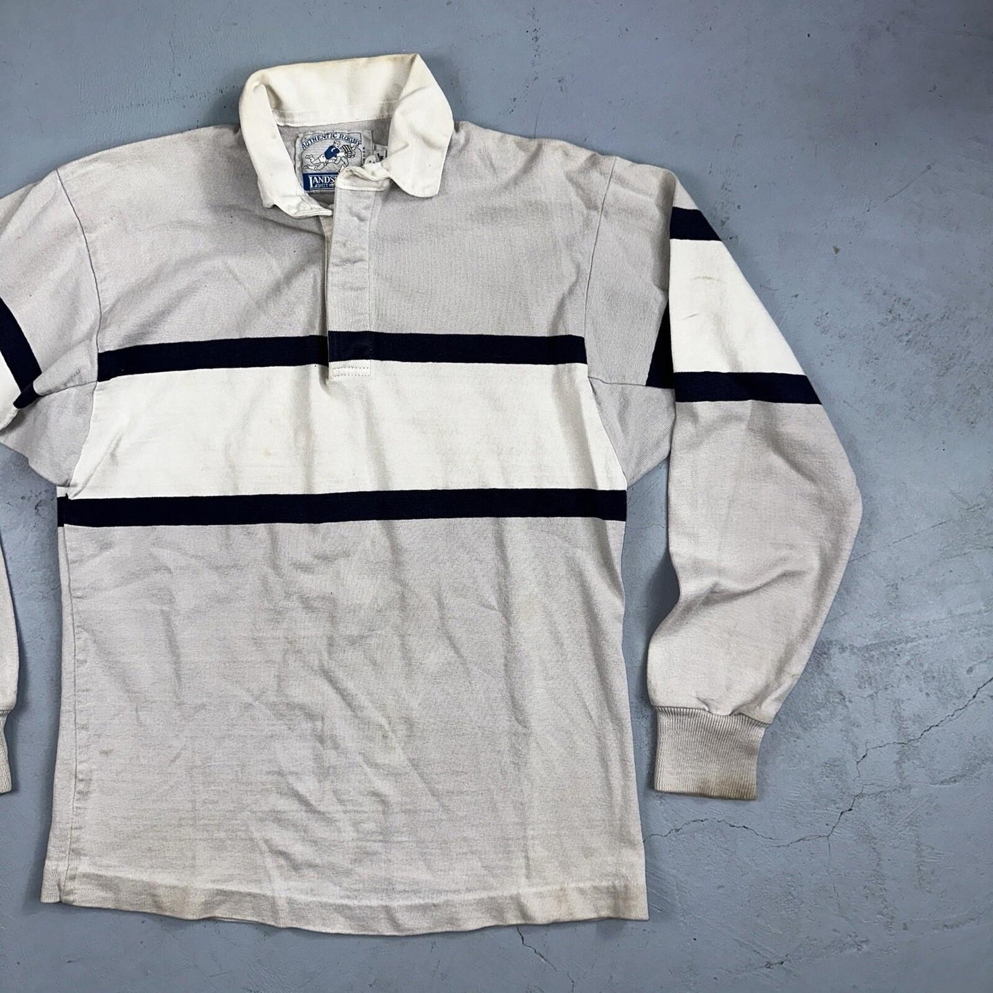 Vintage 90s Lands End Authentic Rugby Collard Striped Shirt Polo Men’s M USED