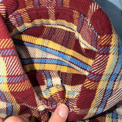 VTG 70s Burgundy Plaid Heavy Flannel Work Shirt Grunge Button Front Penneys Mac