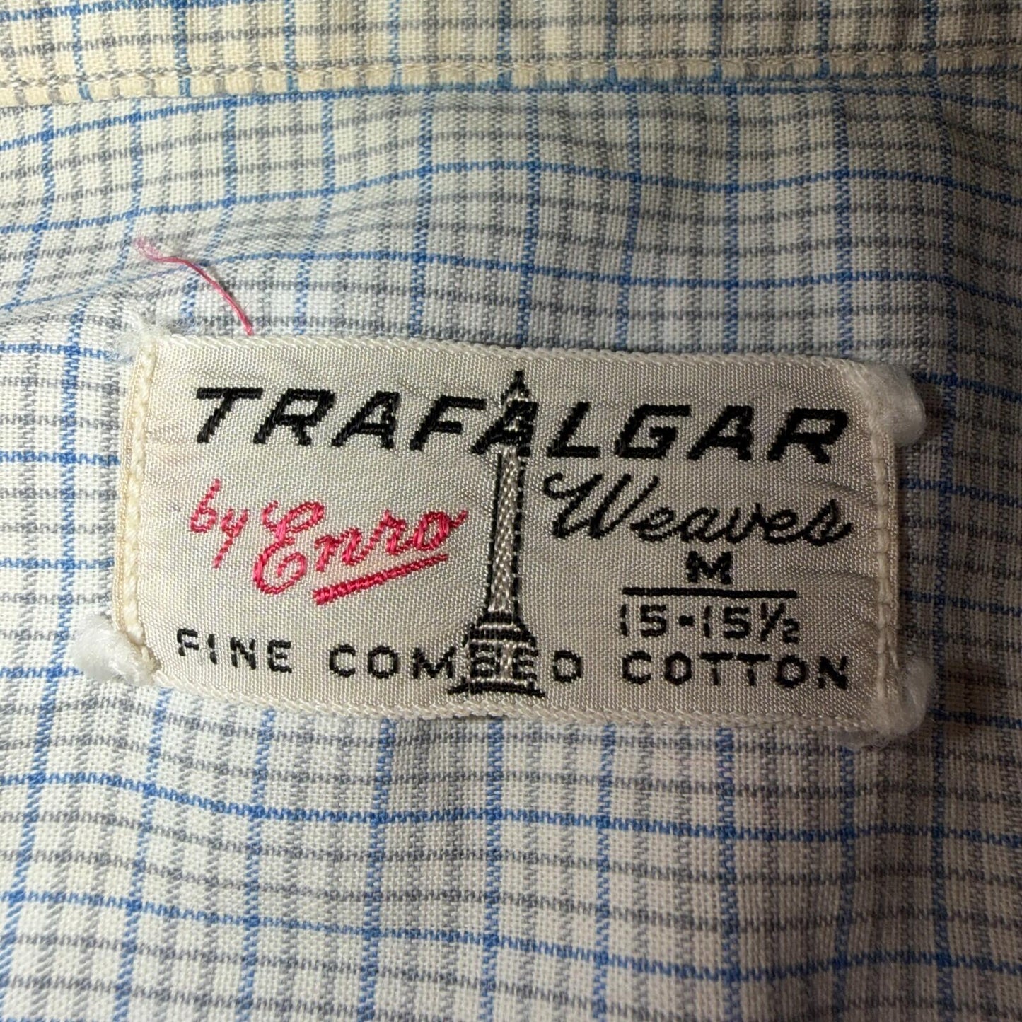 VTG 1950s Enro Trafalgar Loop Collar Button Up Shirt Cotton Rockabilly M Checker