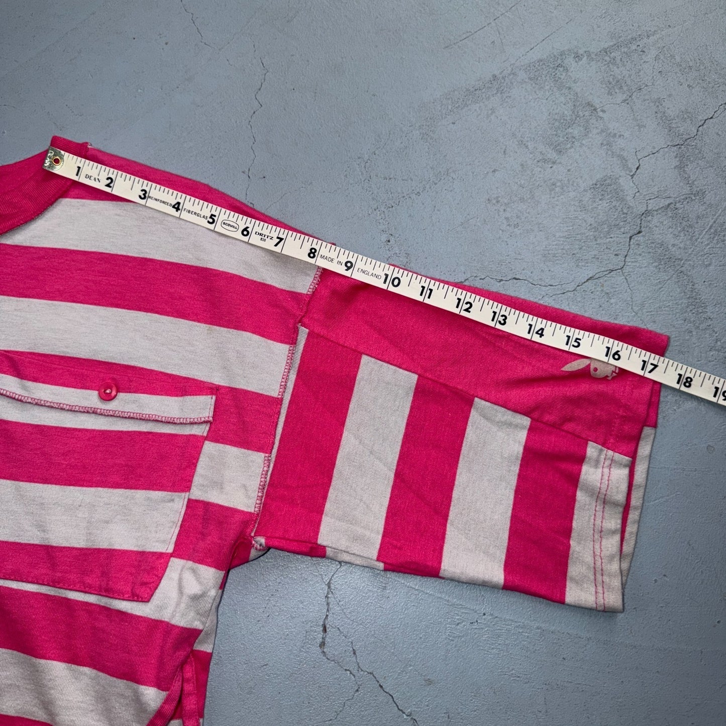 Playboy 90s Striped VTG T Shirt Pink Gray Crop Top Cute Summer Y2K Boxy Fit