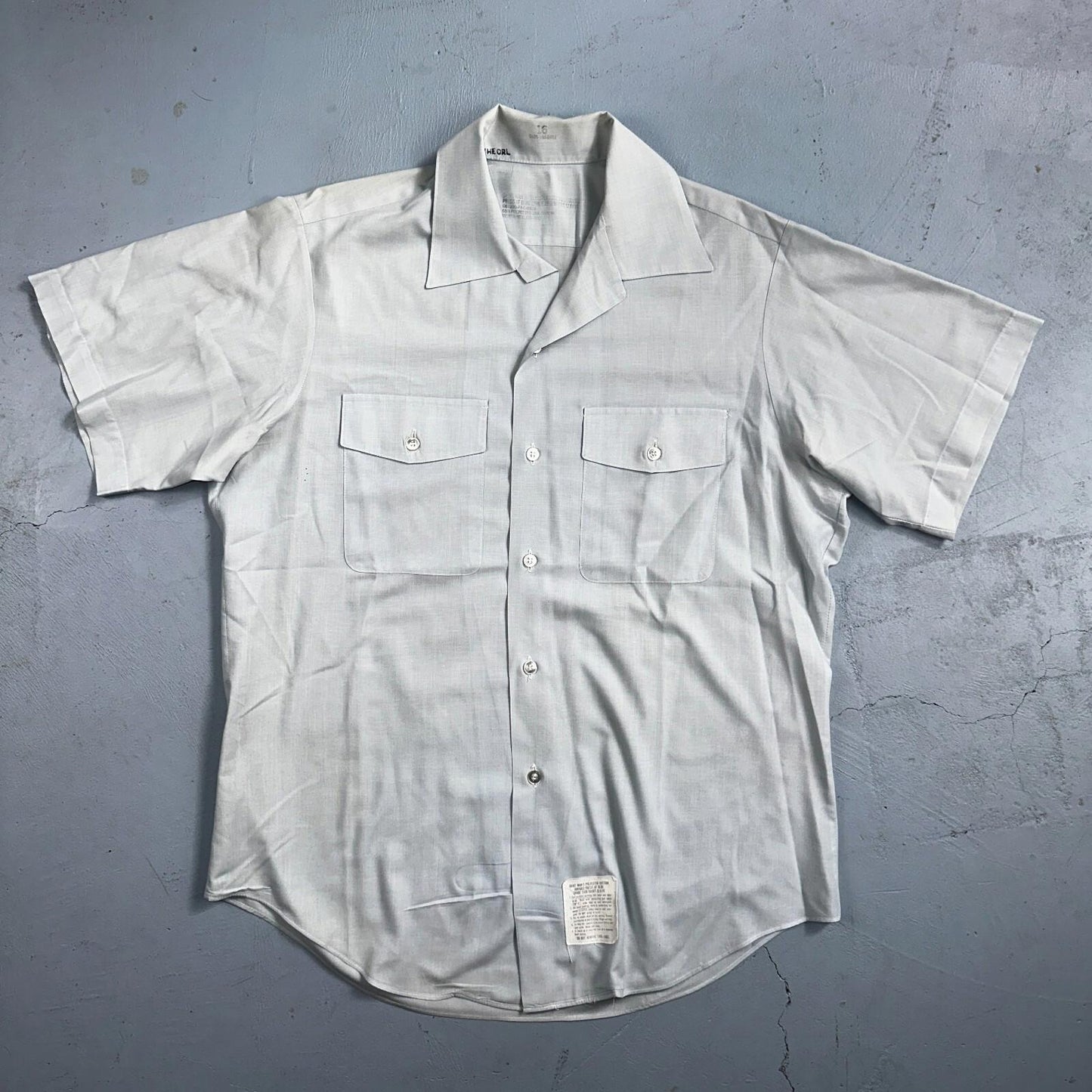 1973 US Army Vietnam War Men Blue Button Long Sleeve Shirt 16 DSA-100 1970s 70s