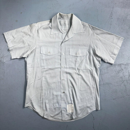 1973 US Army Vietnam War Men Blue Button Long Sleeve Shirt 16 DSA-100 1970s 70s