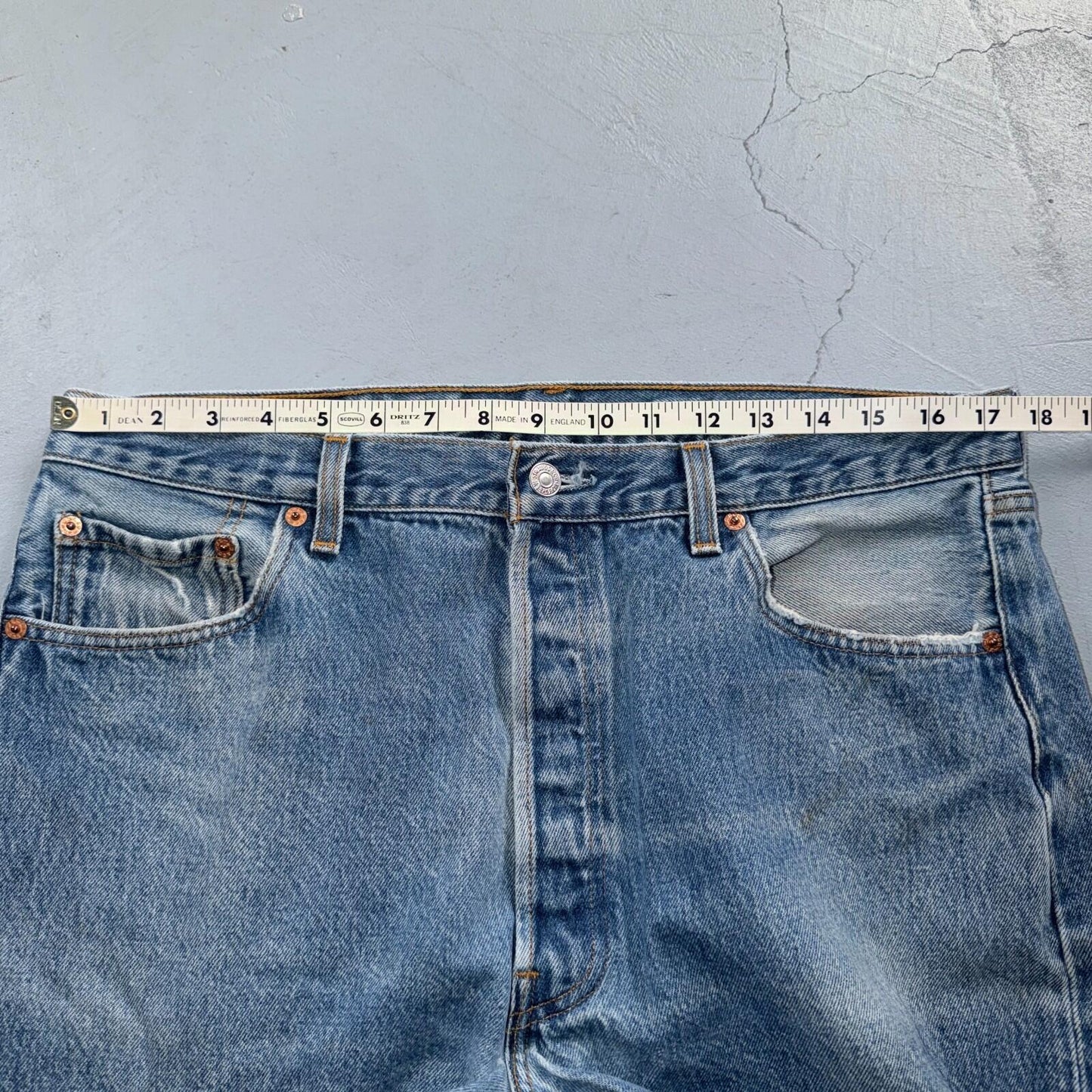 Levis 501 Vintage 90s USA XX Straight Leg Jeans Blue Light Wash 38x30 Act 35x27