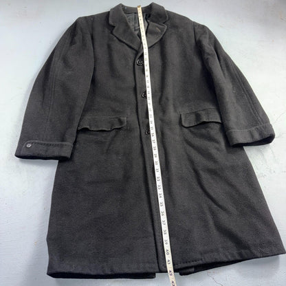 VTG 1950s 1960s Coat Trench Mens Black Wool Cashmere Rockabilly Overcoat