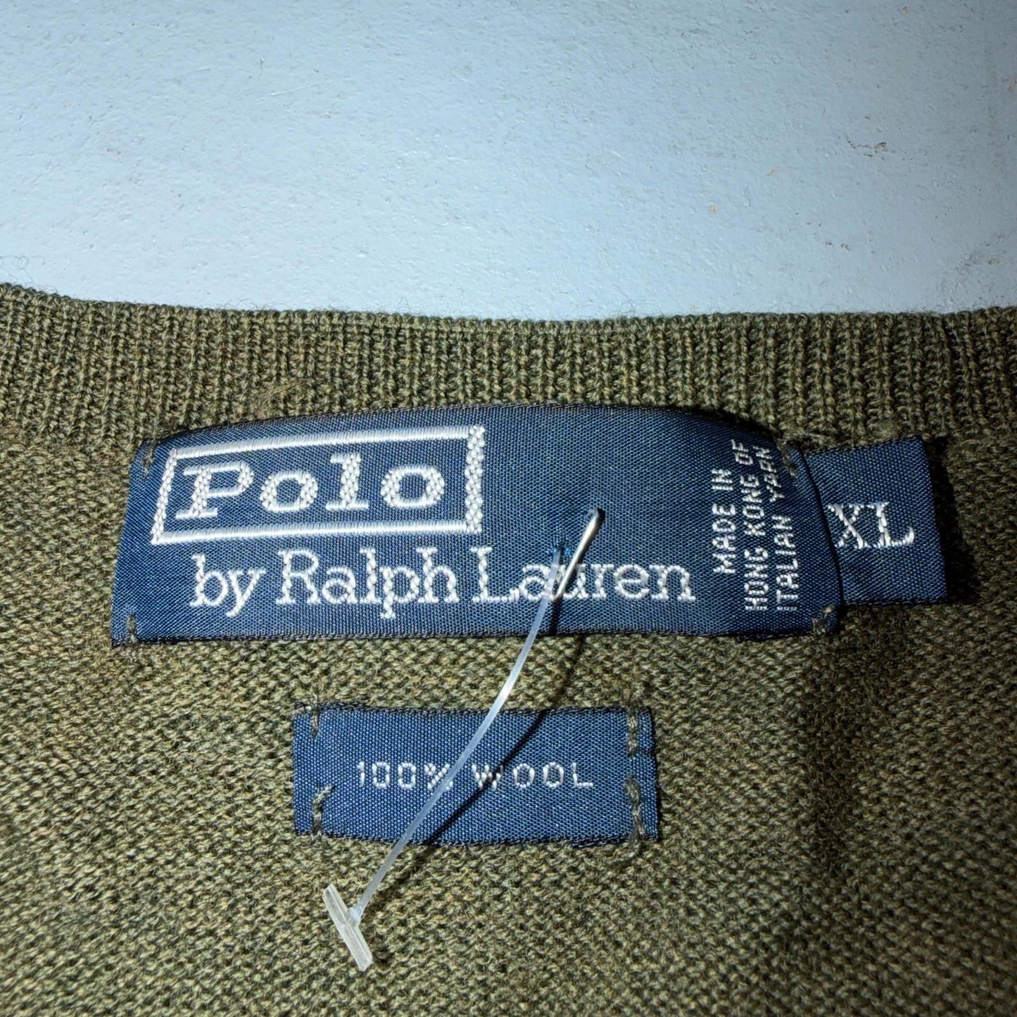 Polo Ralph Lauren Wool Sweater V-Neck Mens Size XL Green VTG Pullover
