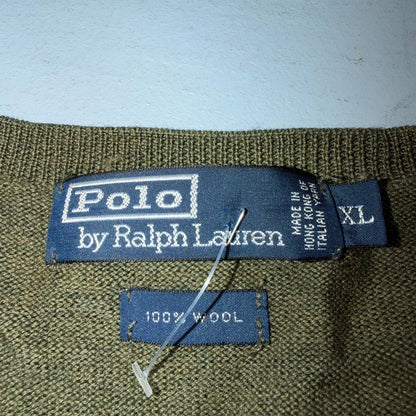 Polo Ralph Lauren Wool Sweater V-Neck Mens Size XL Green VTG Pullover