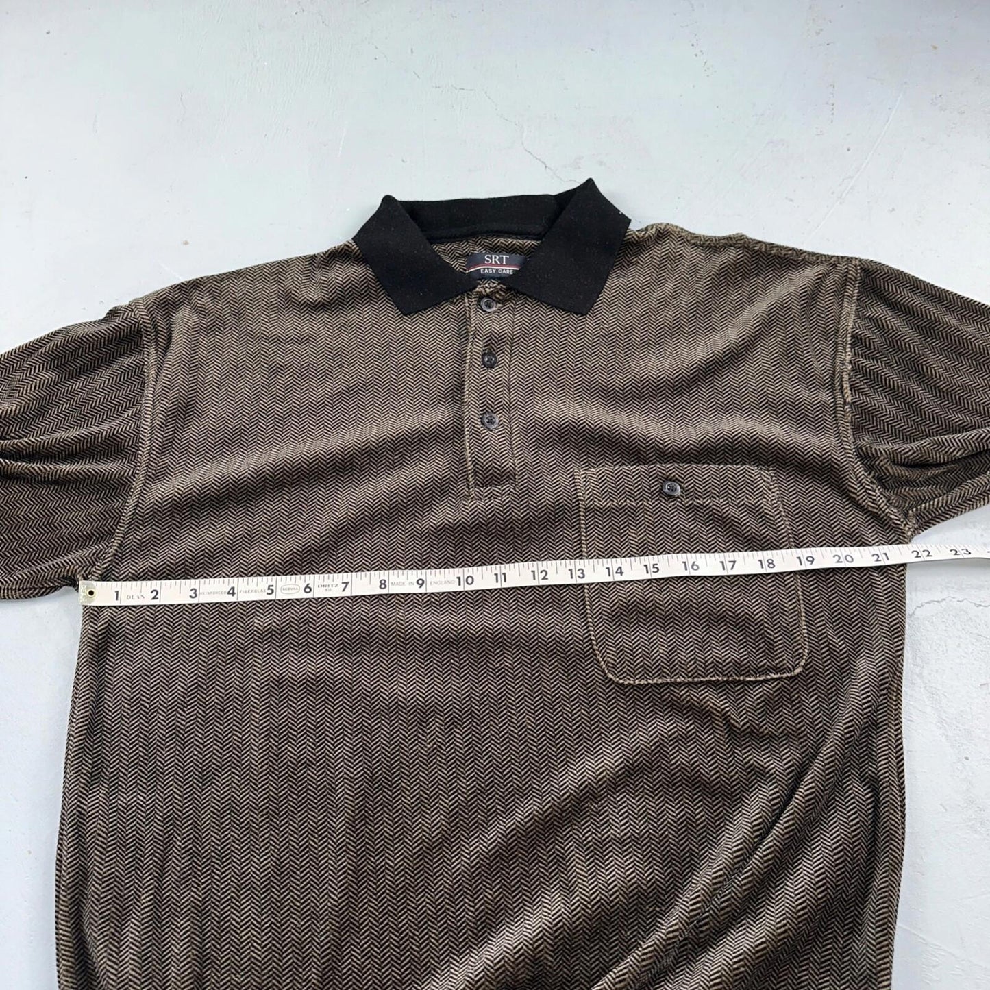 SRT Herringbone Mens Shirt Size L Gray Long Sleeve Henley VTG Golf Polo 90s